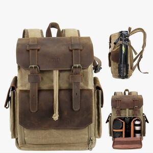 Camera Backpack, DSLR/SLR/Mirrorless Photography Camera Bag Waterproof Leather